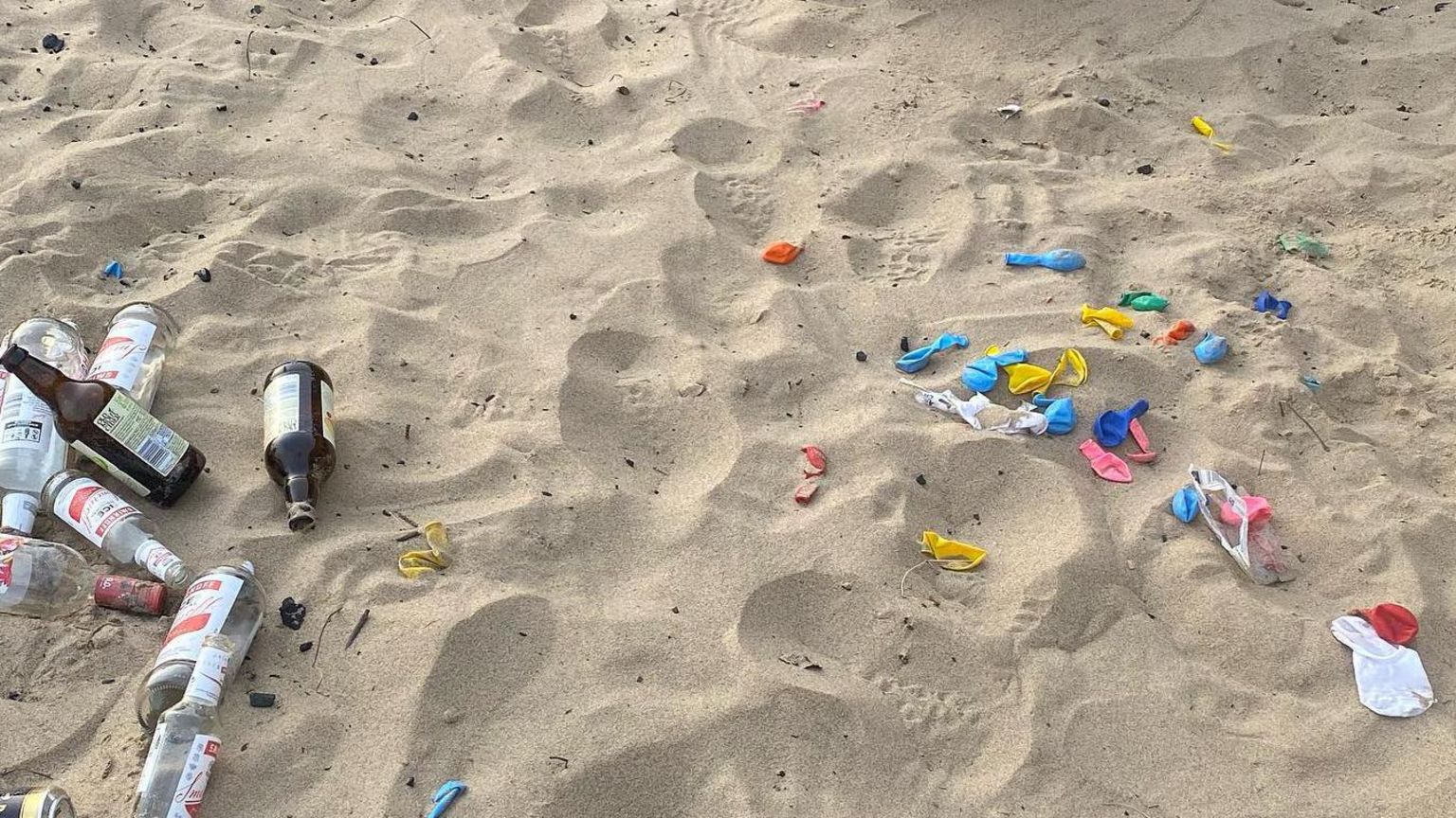 Empty bottles of alcohol and deflated balloons were left on King Edwards Bay, Tynemouth