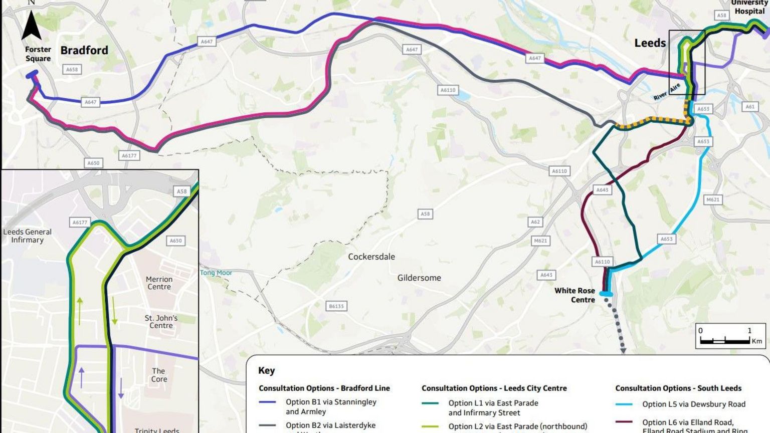 Route maps for the West Yorkshire mass transit system