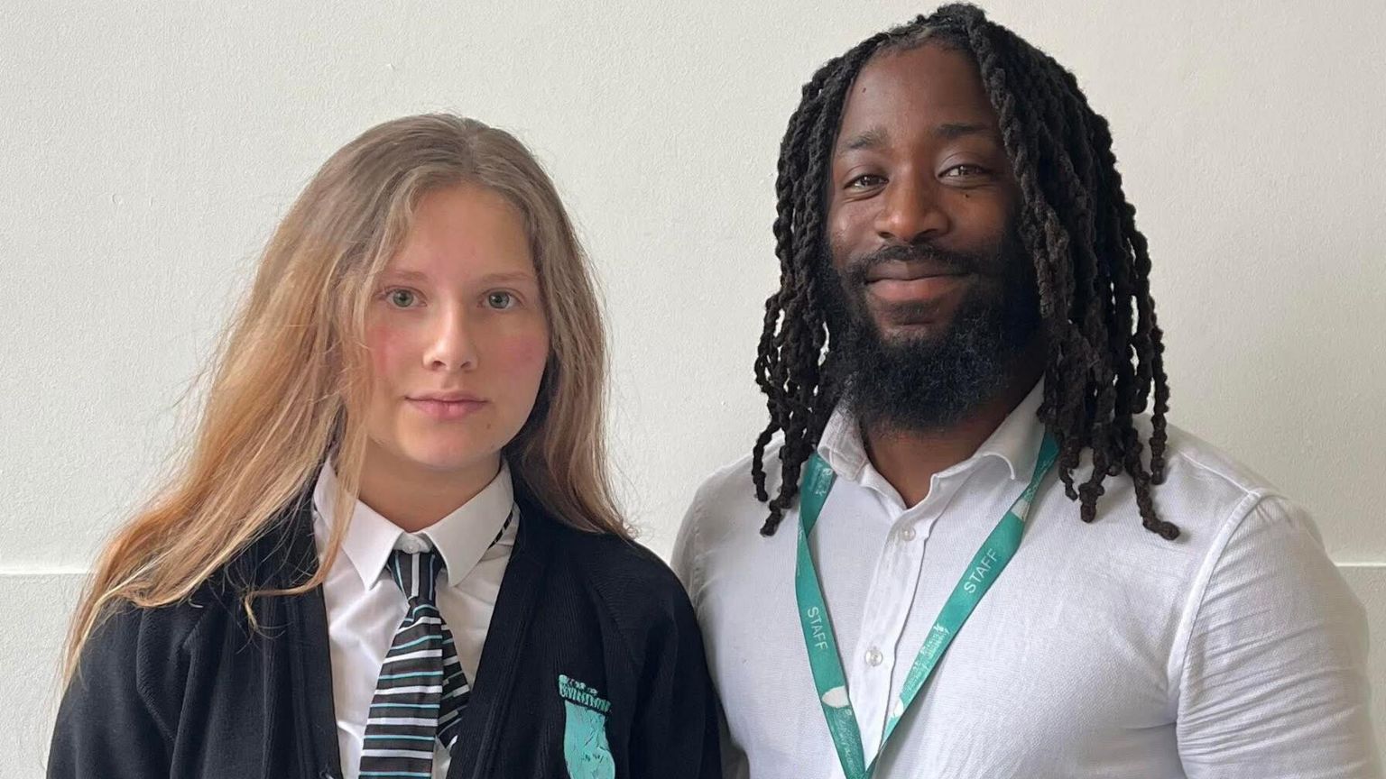 Pupil Vlada, pictured with her teacher and head of year 11 Thomas Soyemi