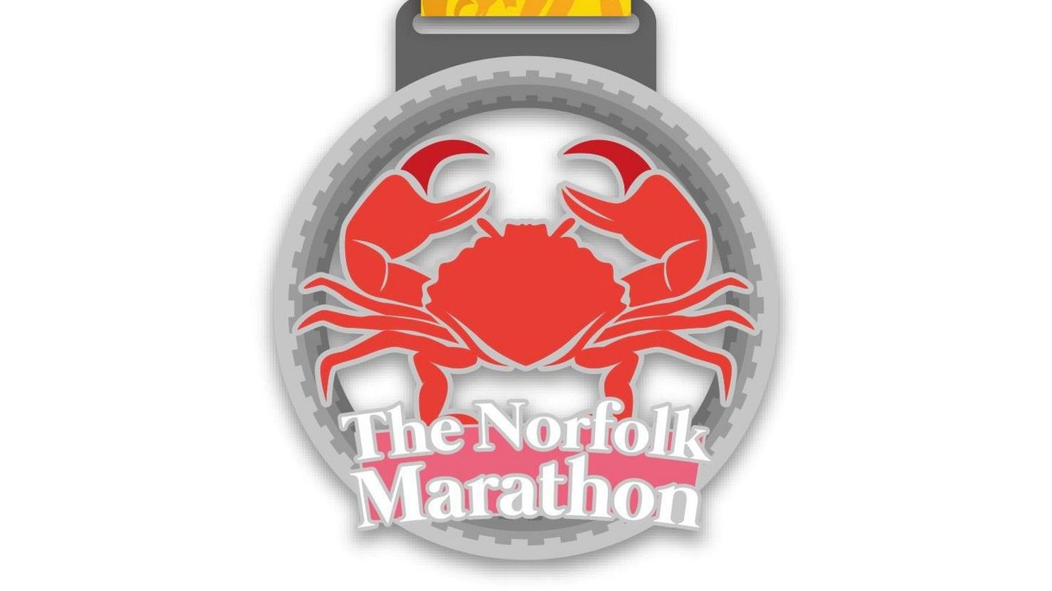 Norfolk marathon medal with a crab on it