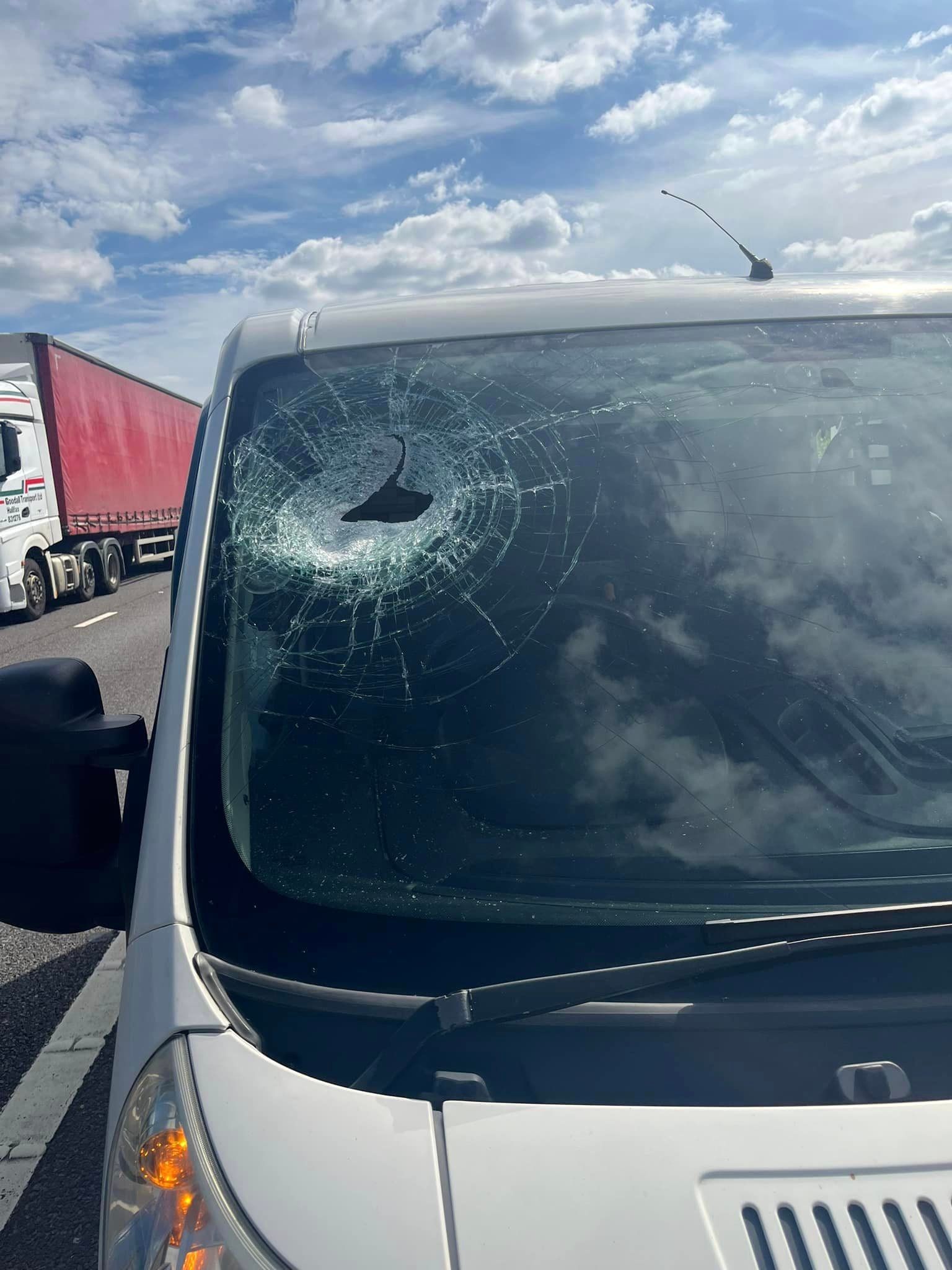 The shattered windscreen