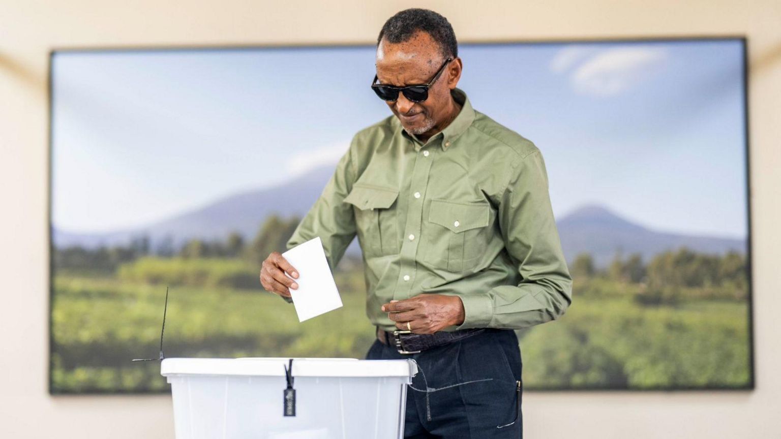 An image of Rwanda's president Paul Kagame voting during the country's election on 15 July 2024