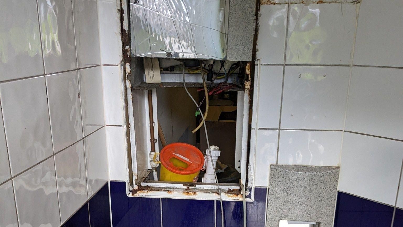 Image shows damage to the toilets