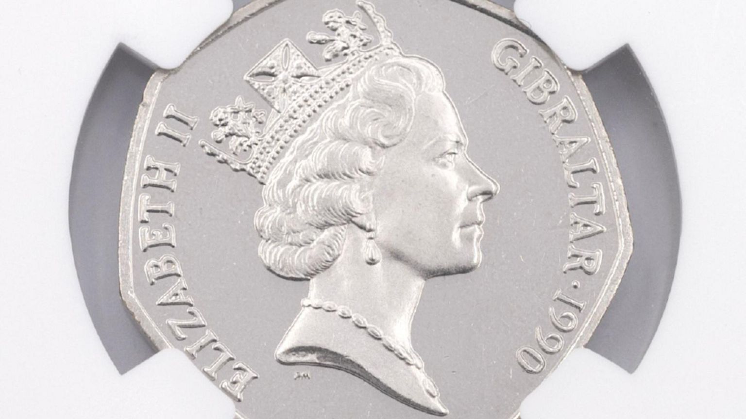 The coin's heads side, which show a portrait of Queen Elizabeth II.