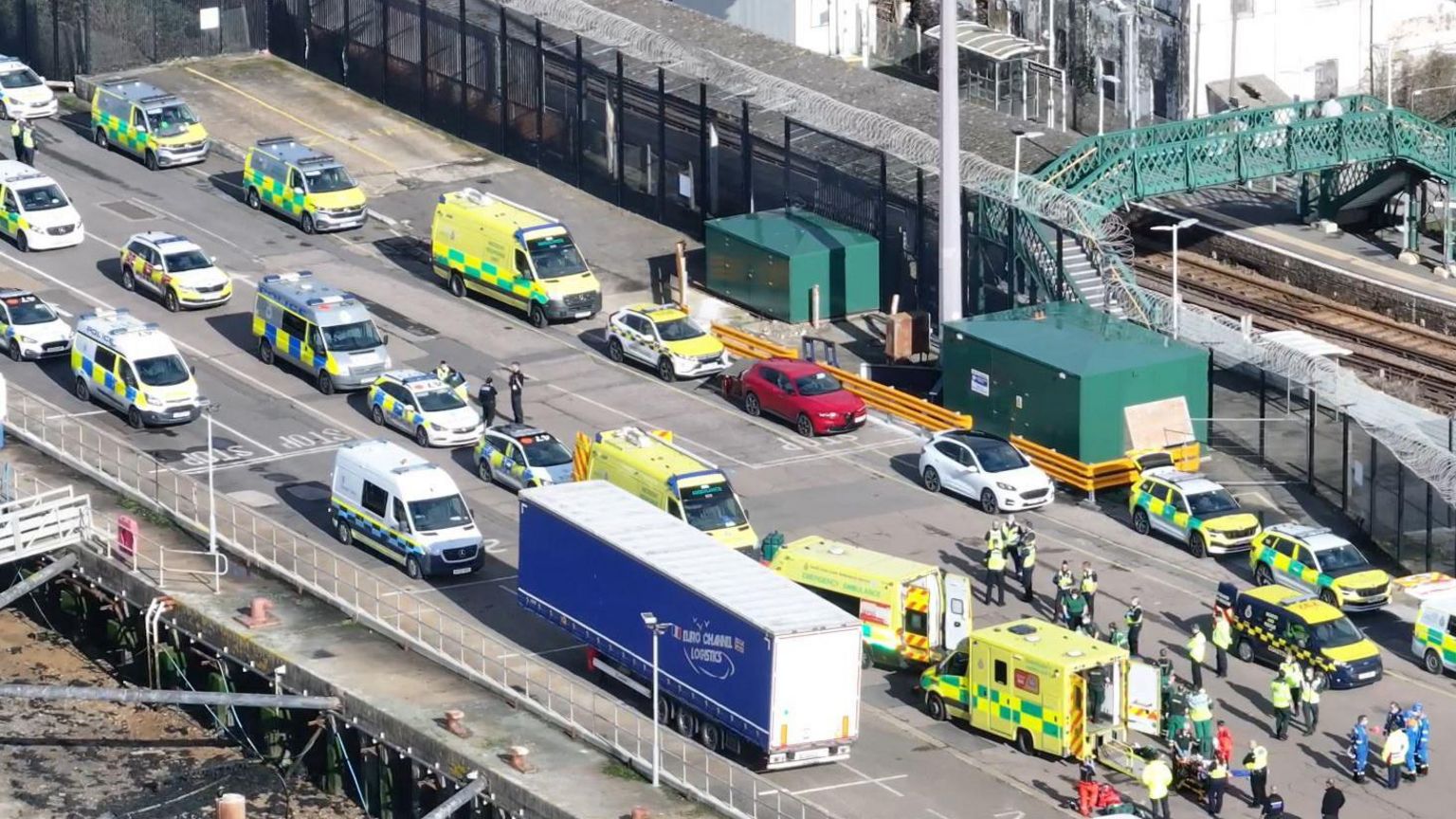 Ambulances and police at Newhaven port on 16 February