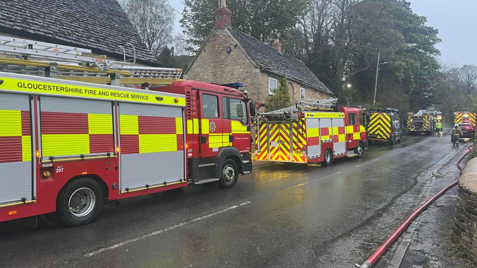 Fire engines on a road