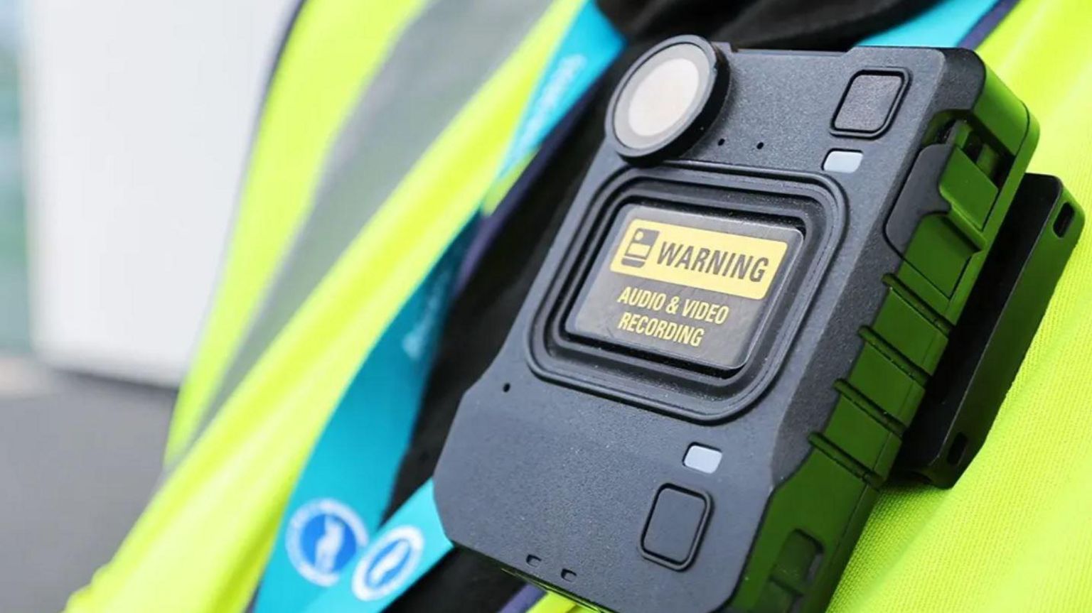 A bodycam device - made of black plastic with a warning of video and audio recording in it - used at Brighton & Hove FC