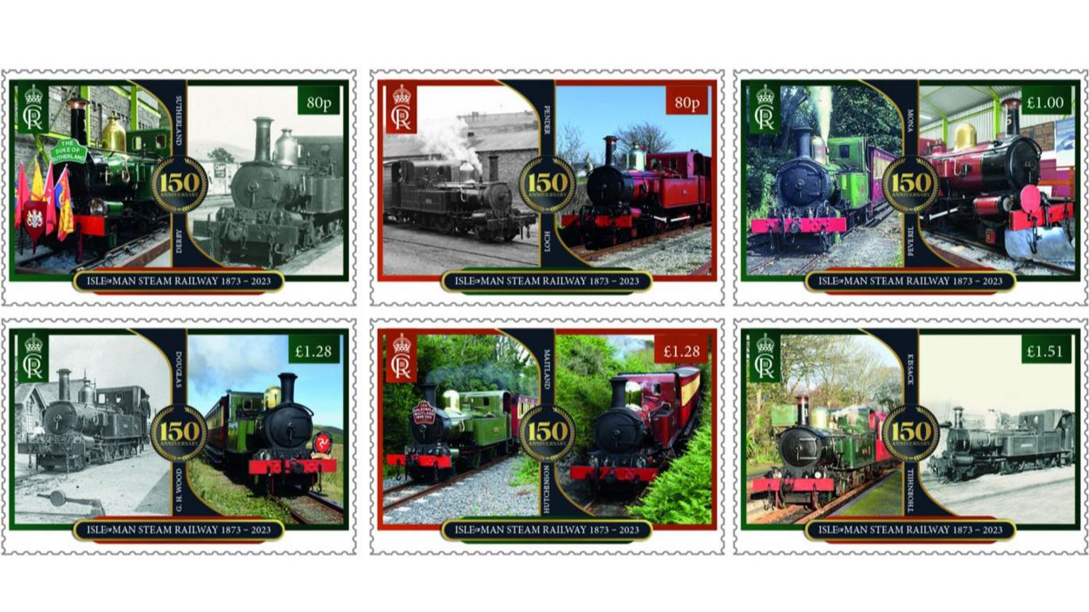 Set of eight steam railway stamps