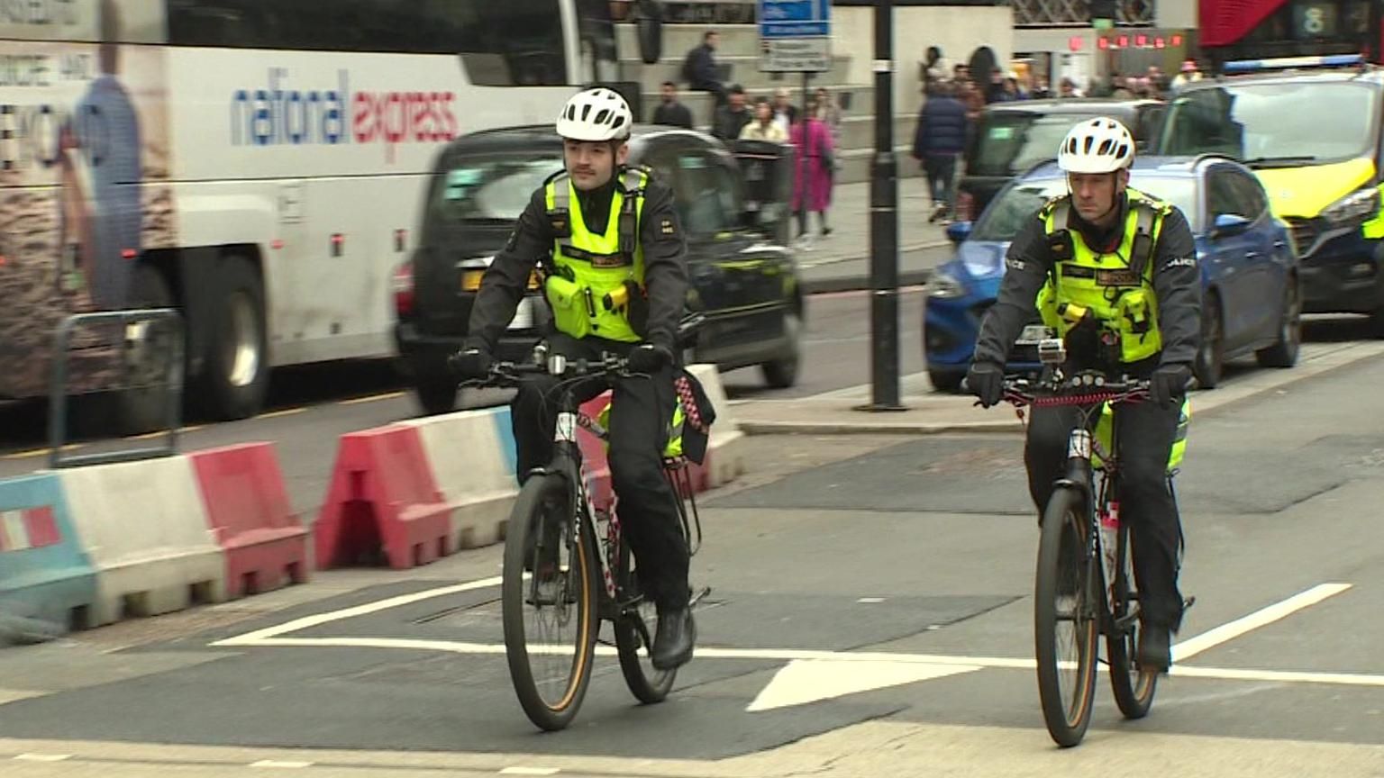 Police officers on bicycles 