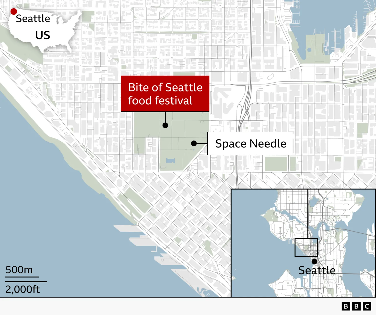 BBC map: showing location of festival and Space Needle