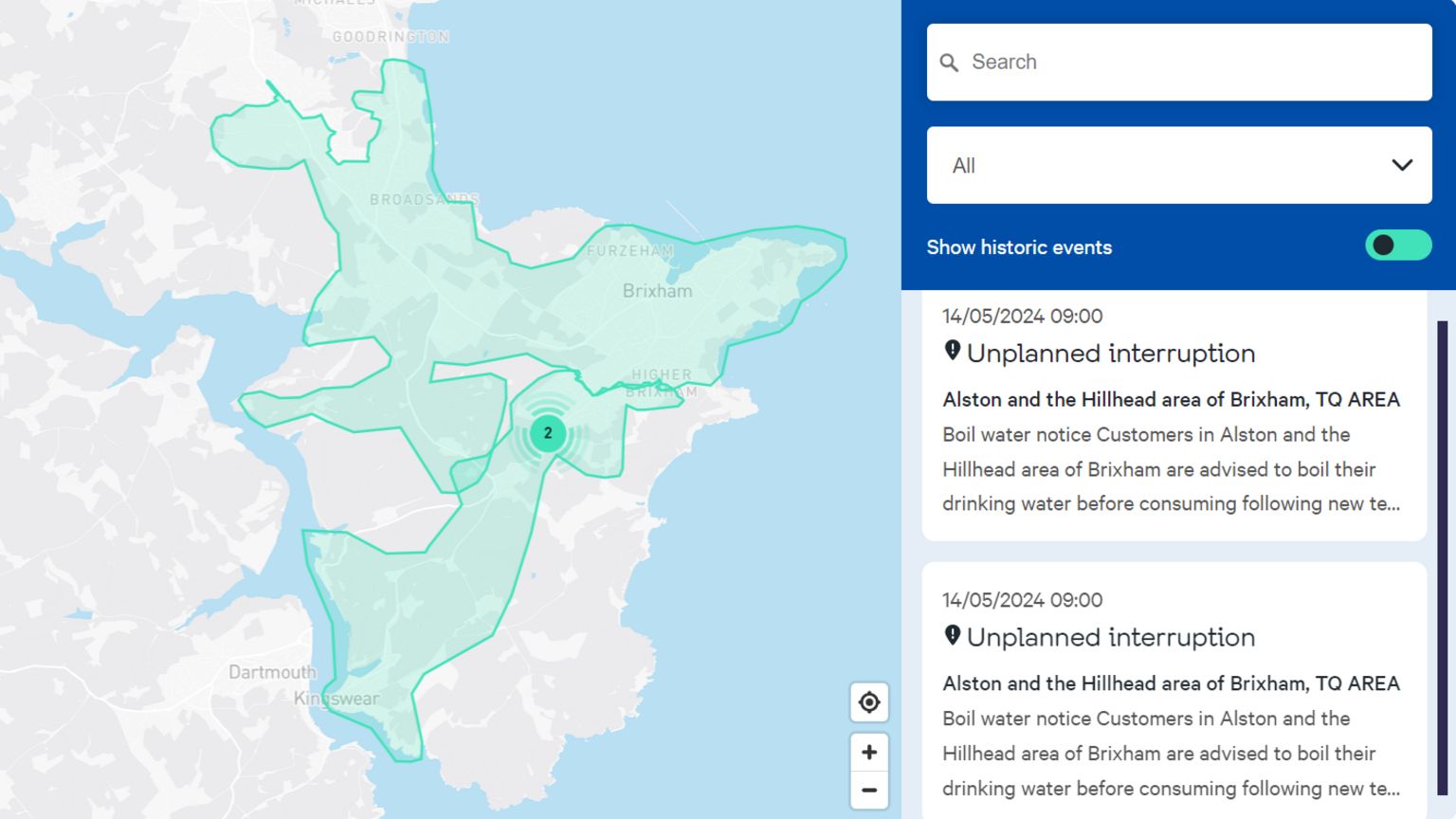 South West Water map urges Brixham residents to boil water