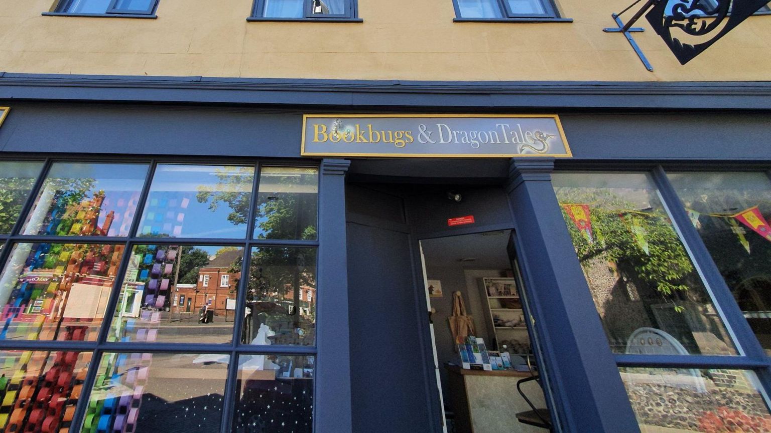 The window display and entrance of Bookbugs and Dragon Tales