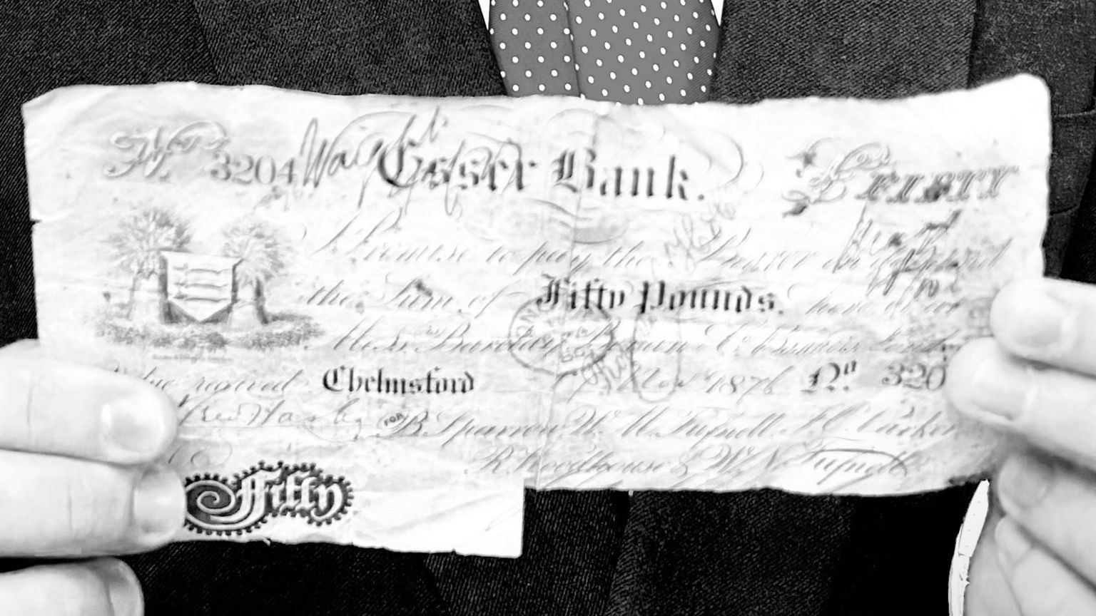 The fragile and battered fifty pound note from 1876 that was found by the schoolboy