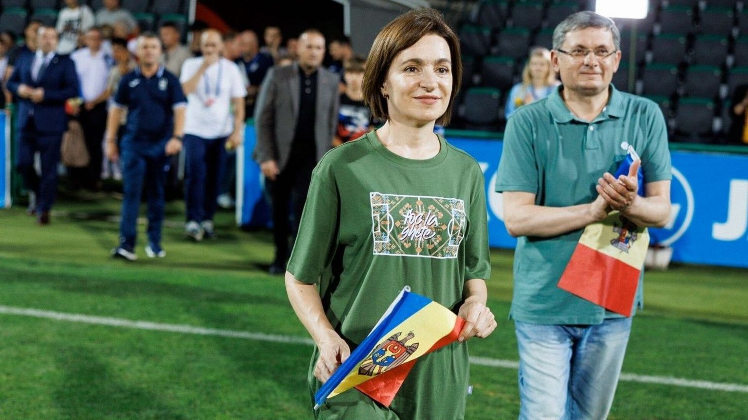 President Maia Sandu posted this picture earlier this month when Moldova's footballers played Ukraine in Chisinau