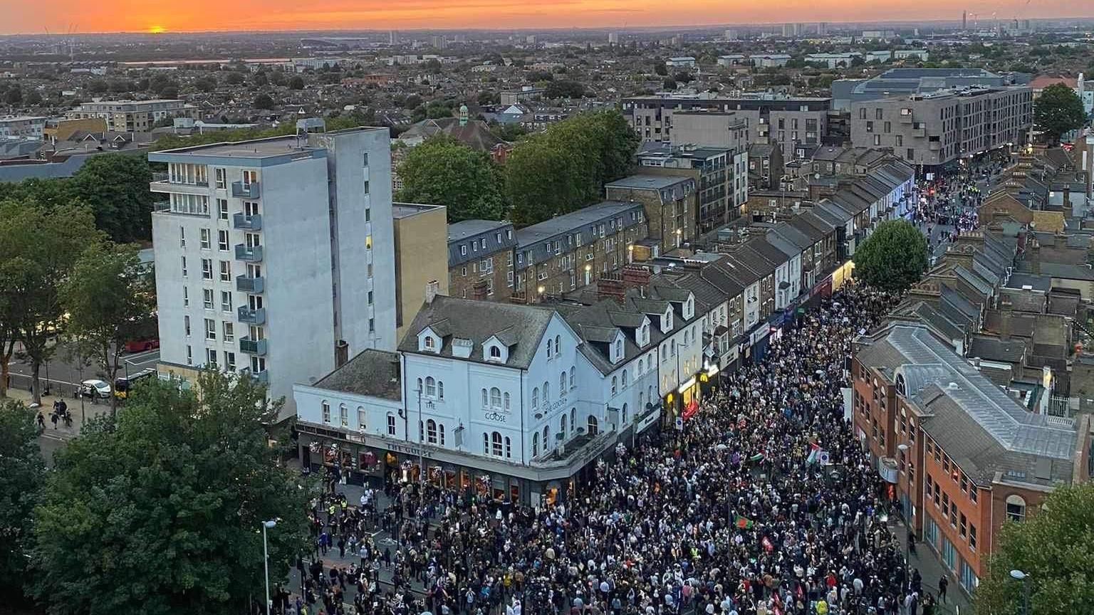 Walthamstow protest at sunset