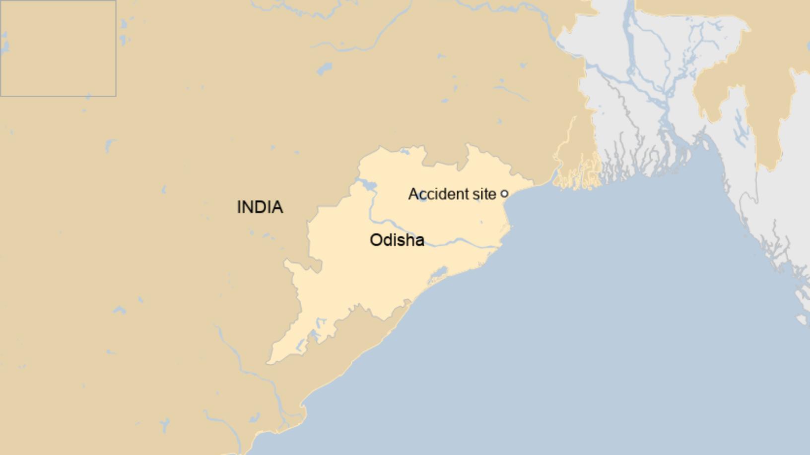 Map: Map showing location of train crash in Odisha state