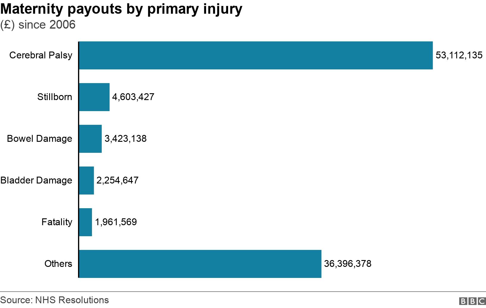 Maternity payouts by primary injury. (£) since 2006.  .