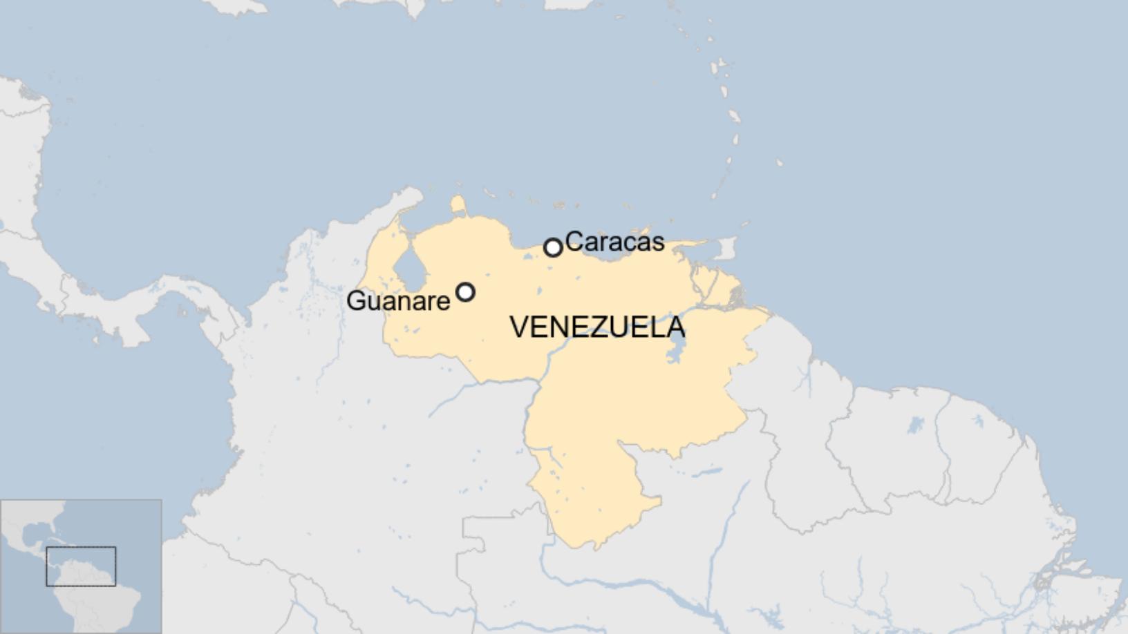 Map: Map showing location of the city of Guanare in Venezuela