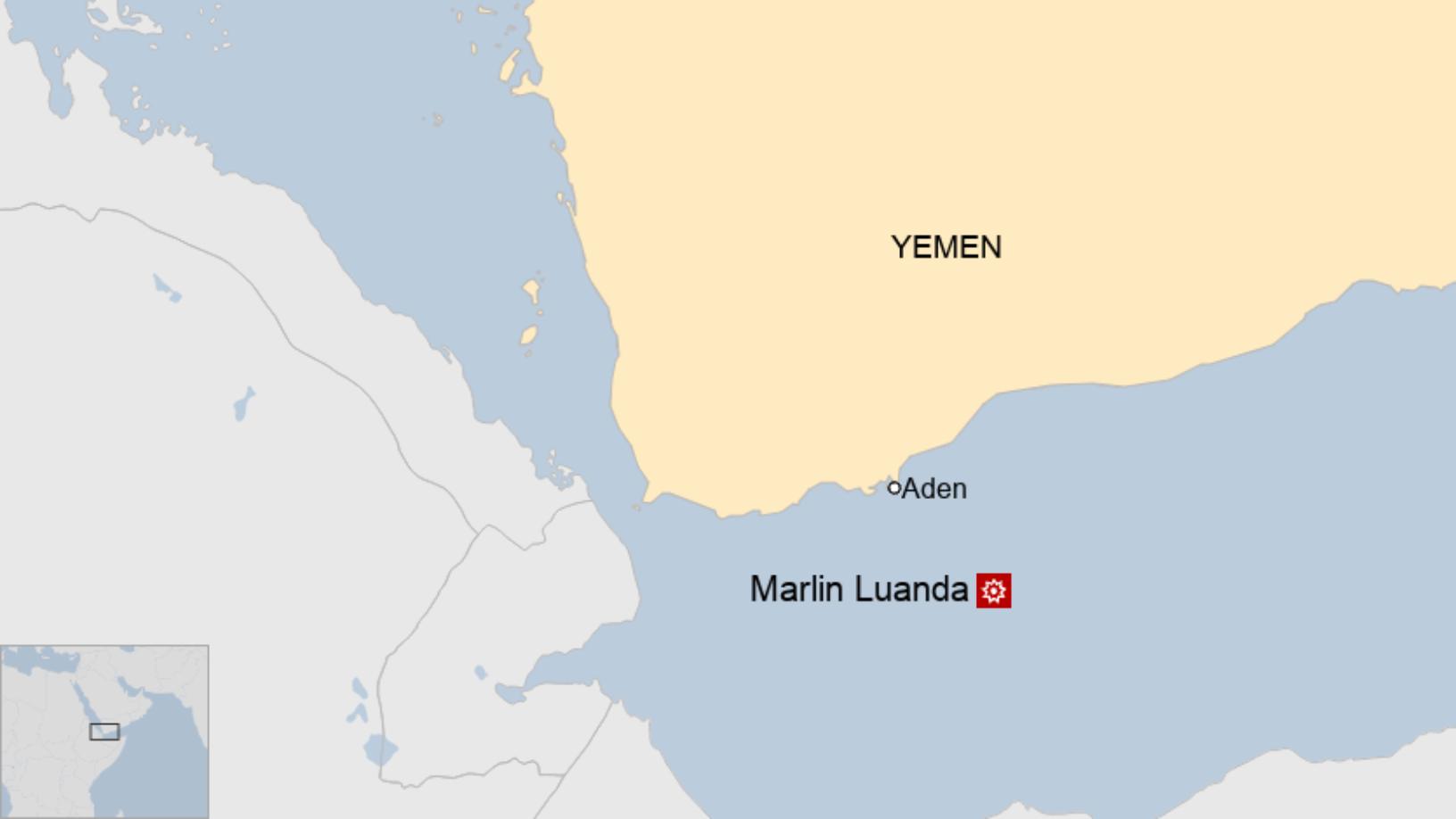 Map: Gulf of Aden map showing location of Marlin Luanda oil tanker attack
