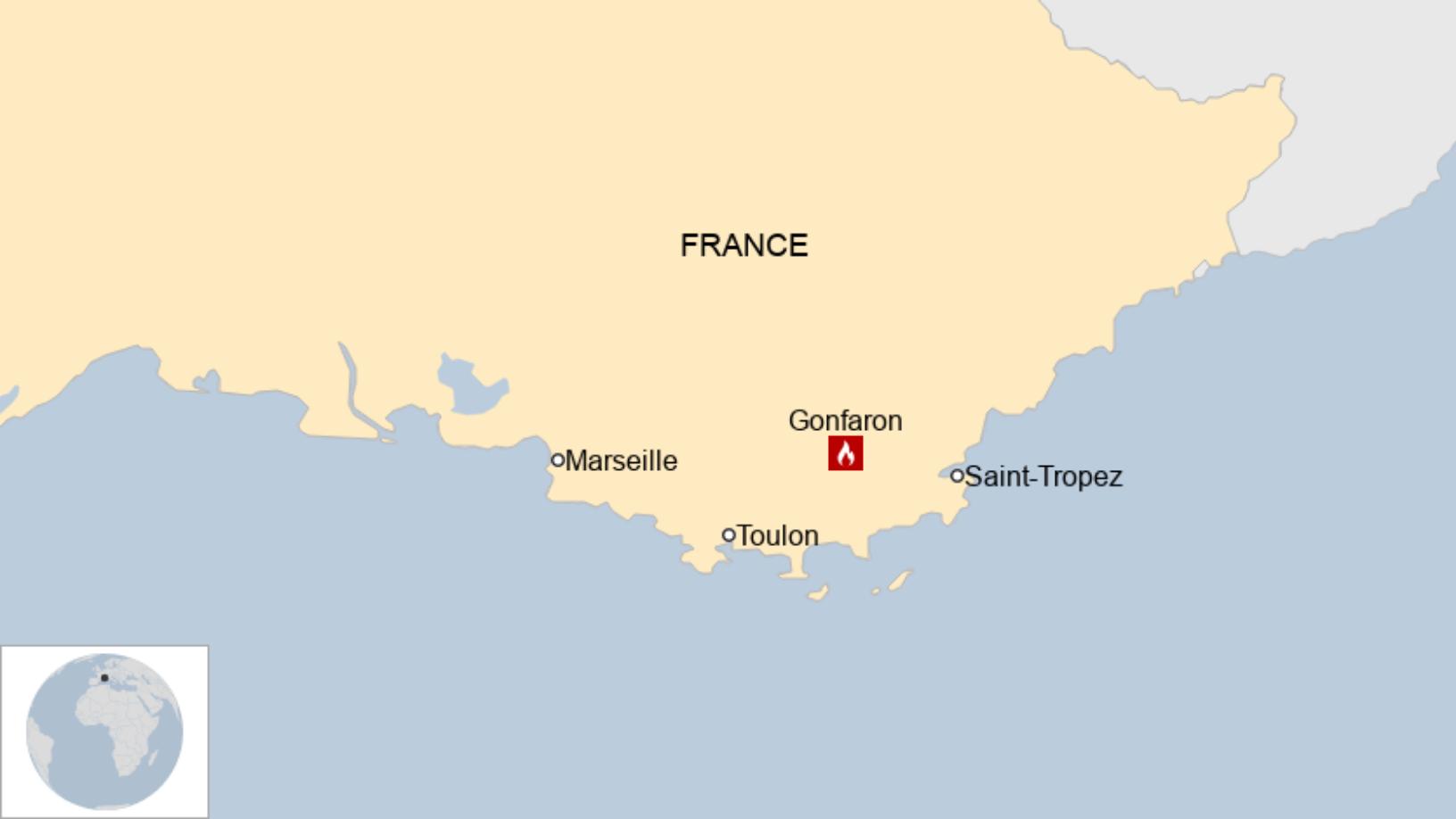 Map: A map showing where the wildfire broke out in southern France.