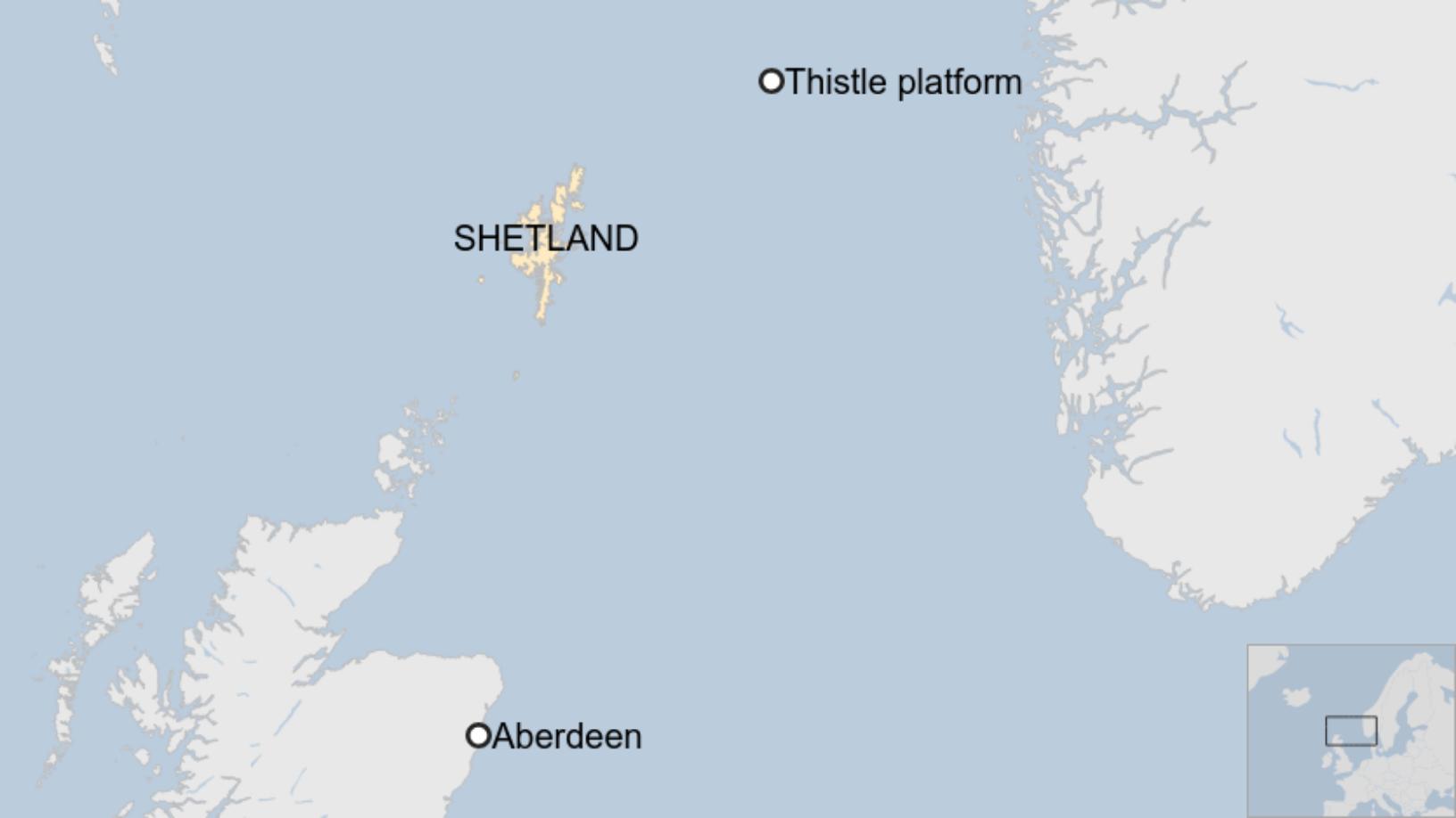 Map: Thistle platform, 125 miles north-east of Shetland