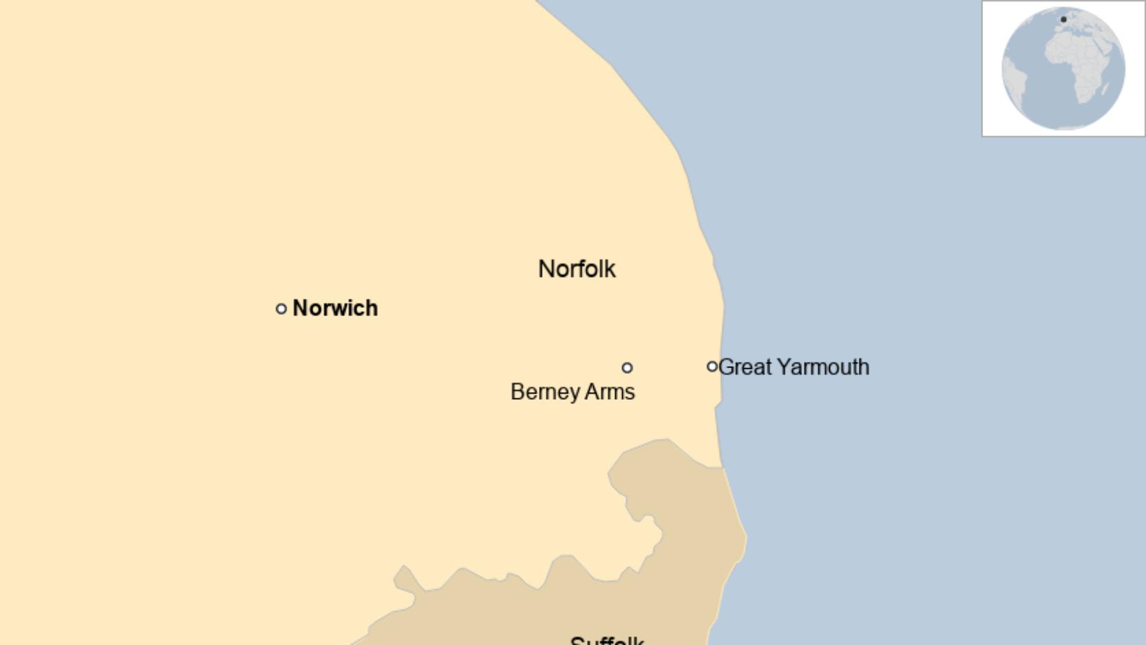 Map: The location of Berney Arms in Norfolk