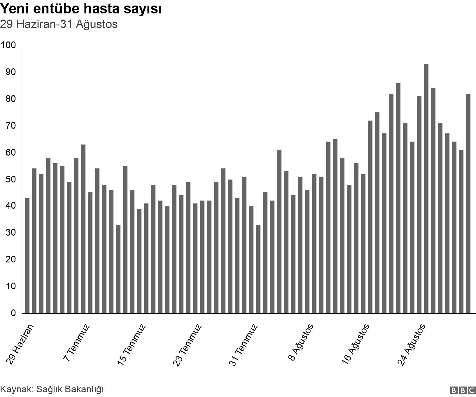 Yeni entübe hasta sayısı. 29 Haziran-31 Ağustos. .