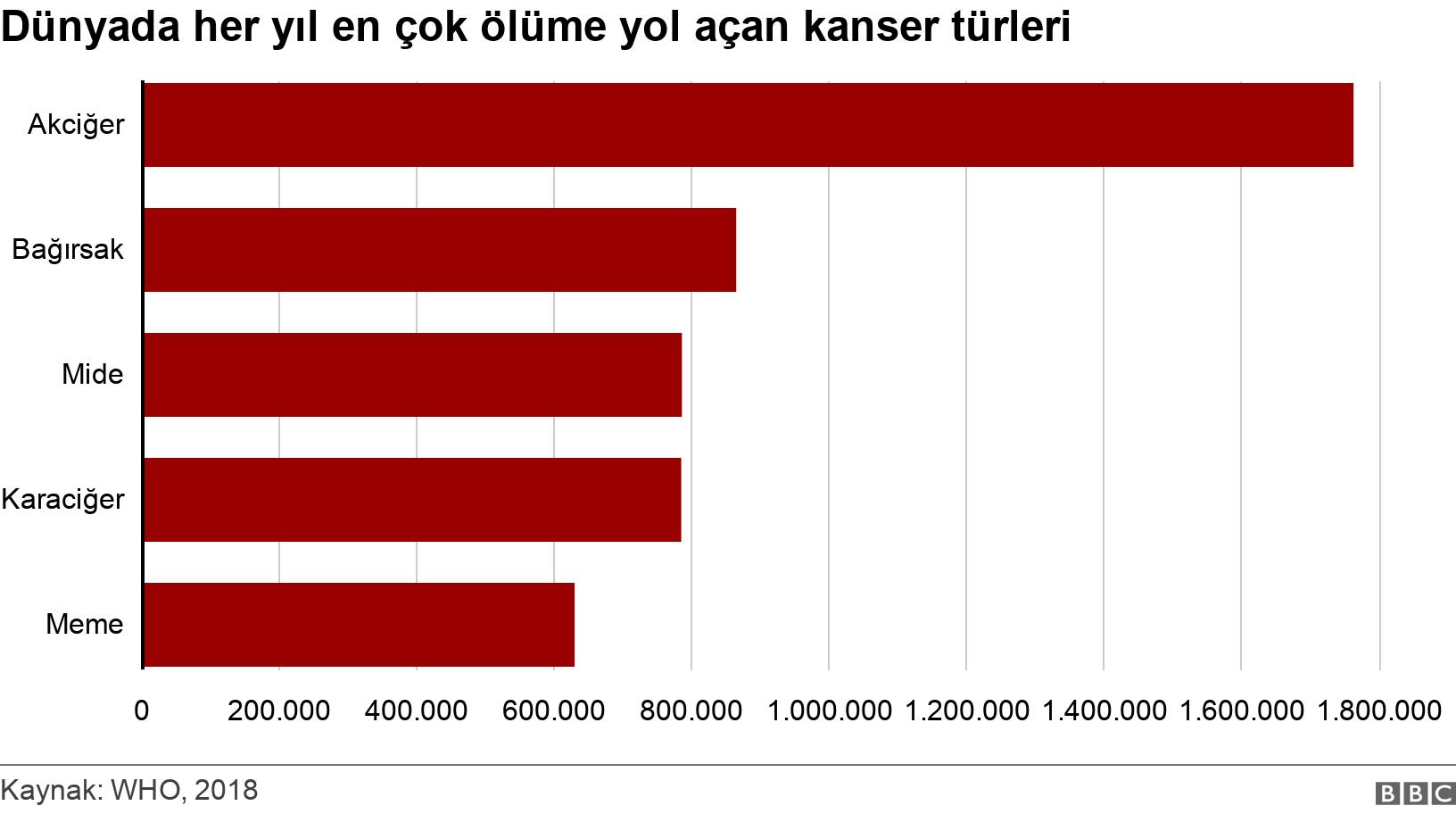 Dünyada her yıl en çok ölüme yol açan kanser türleri. . .