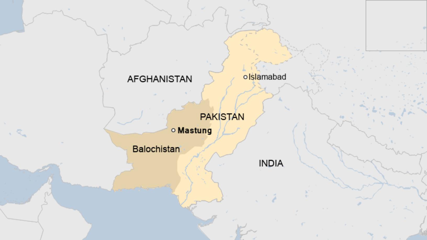 Map: Mastung in Balochistan, Pakistan
