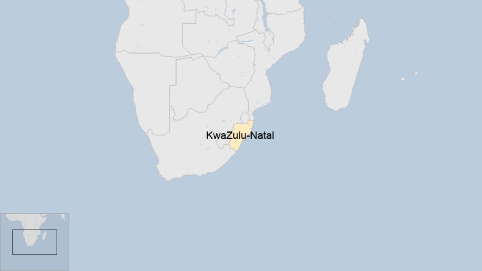 Map: La región de KwaZulu-Natal, Sudáfrica
