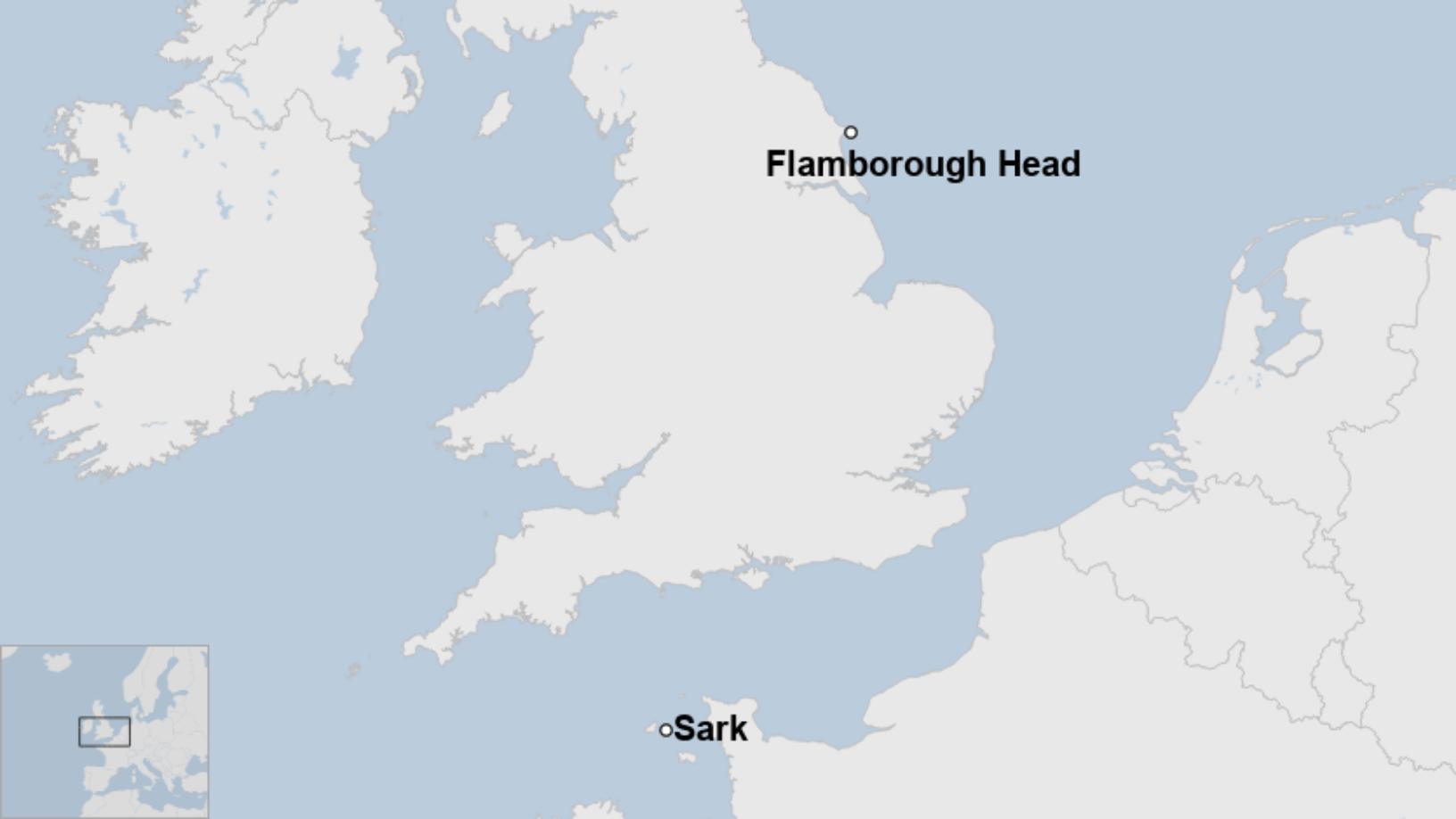 Map: Map showing Flamborough Head and Sark