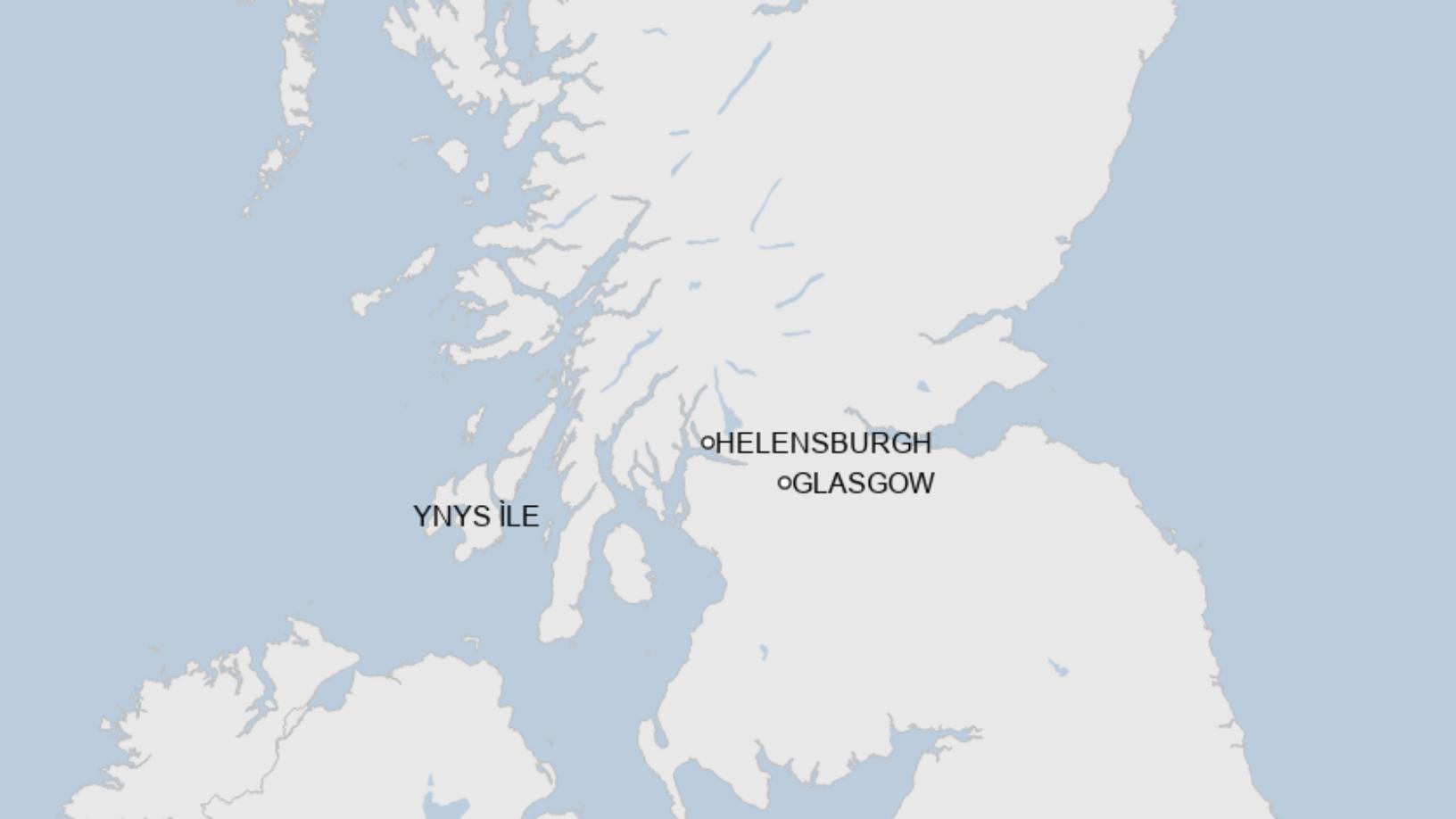 Map: Lleoliadau Helensburgh ac Ynys Ile