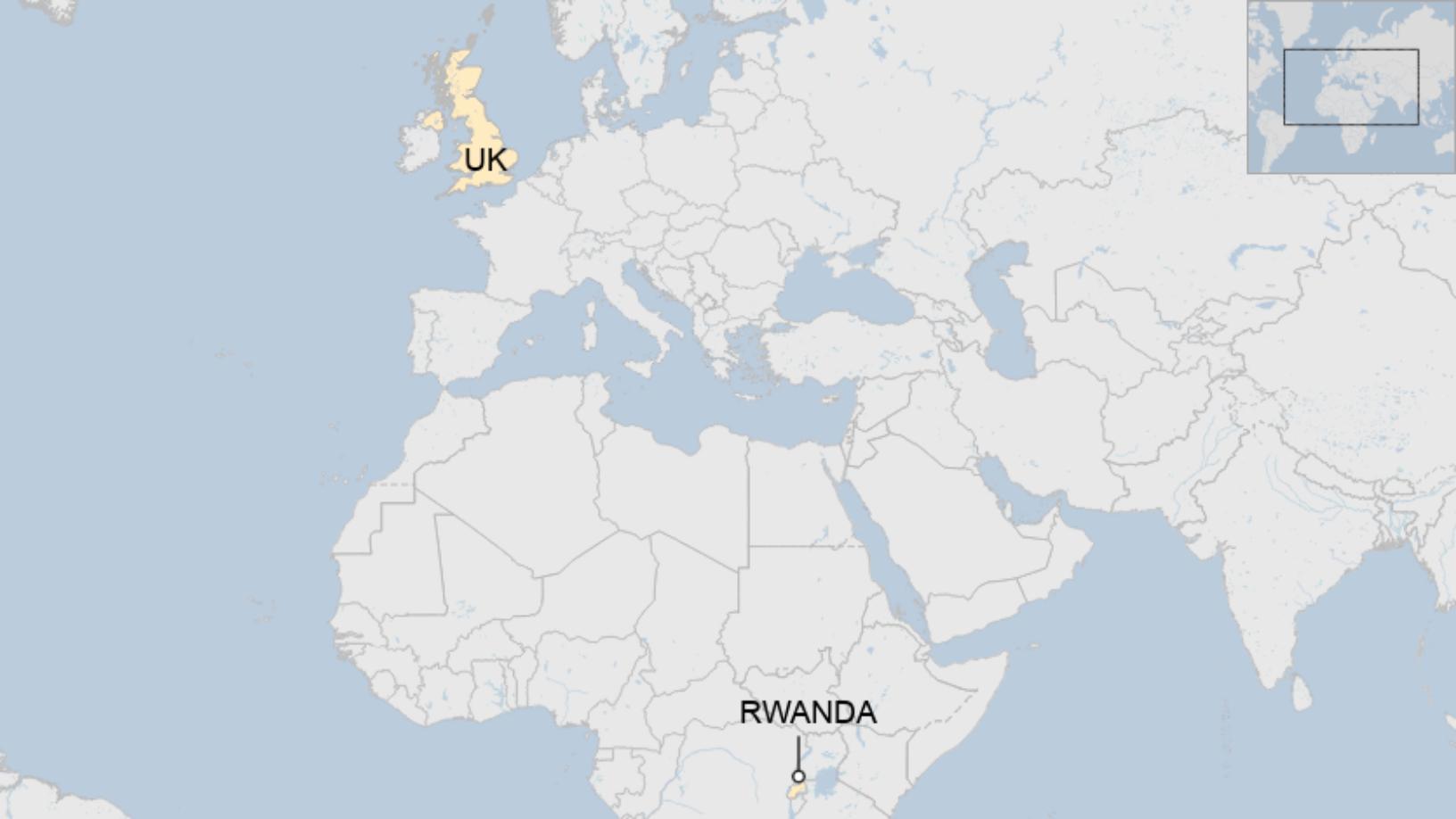 Map: A map showing the United Kingdom and Rwanda