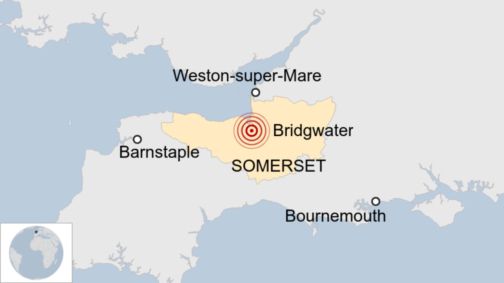 Map: Map showing location of earthquake in Somerset