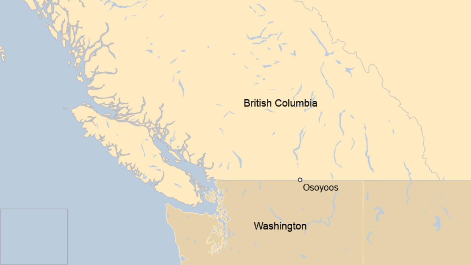 Map: Osoyoos and Oroville on the US-Canada border