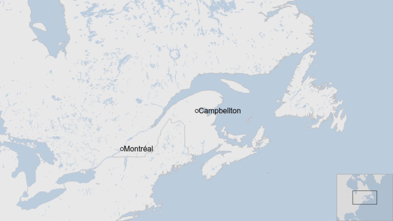 Map: Campbellton is located around a seven-hour drive from Montreal