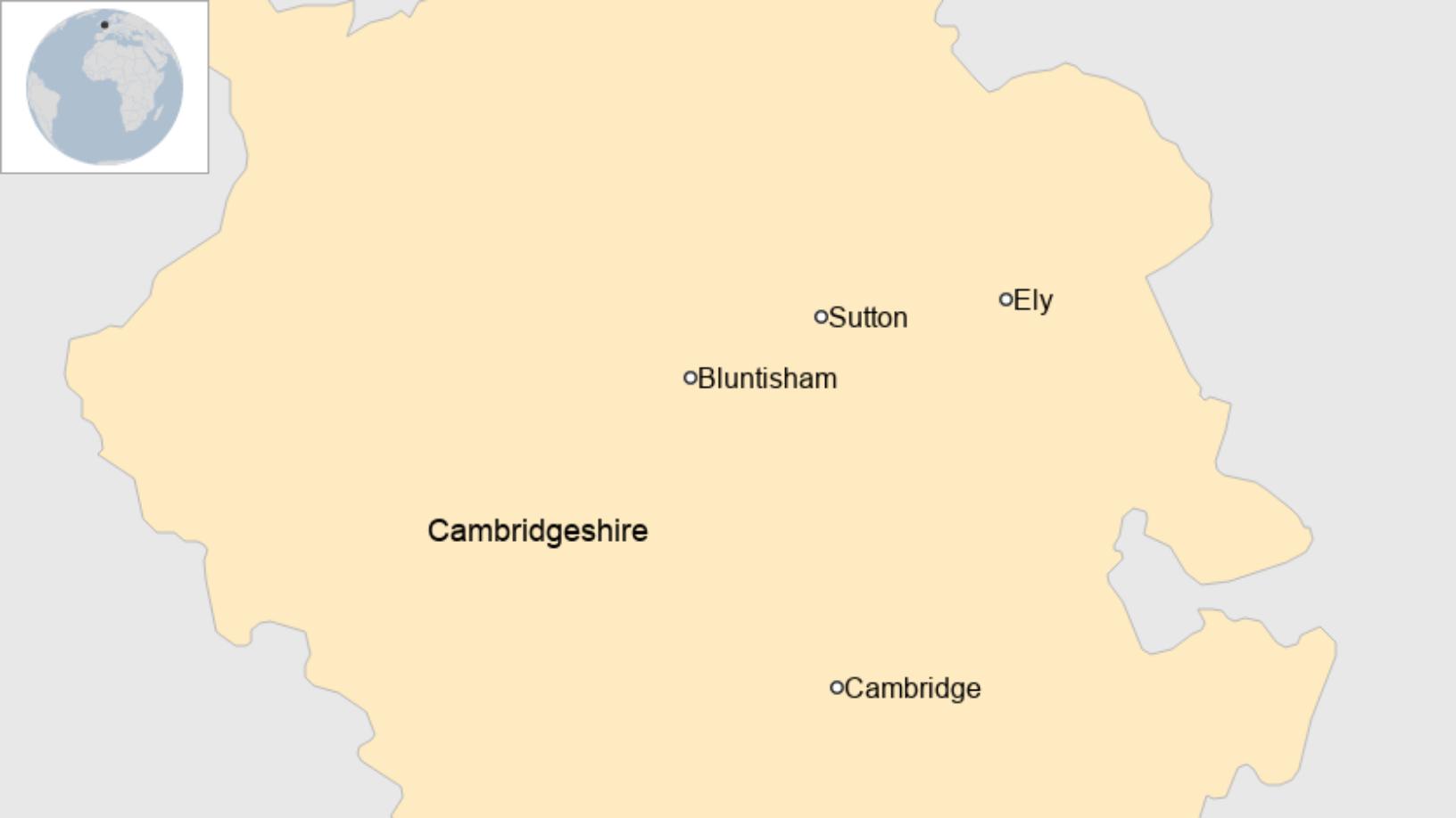 Map: Map shows location of Sutton, Bluntisham in the county of Cambridgeshire