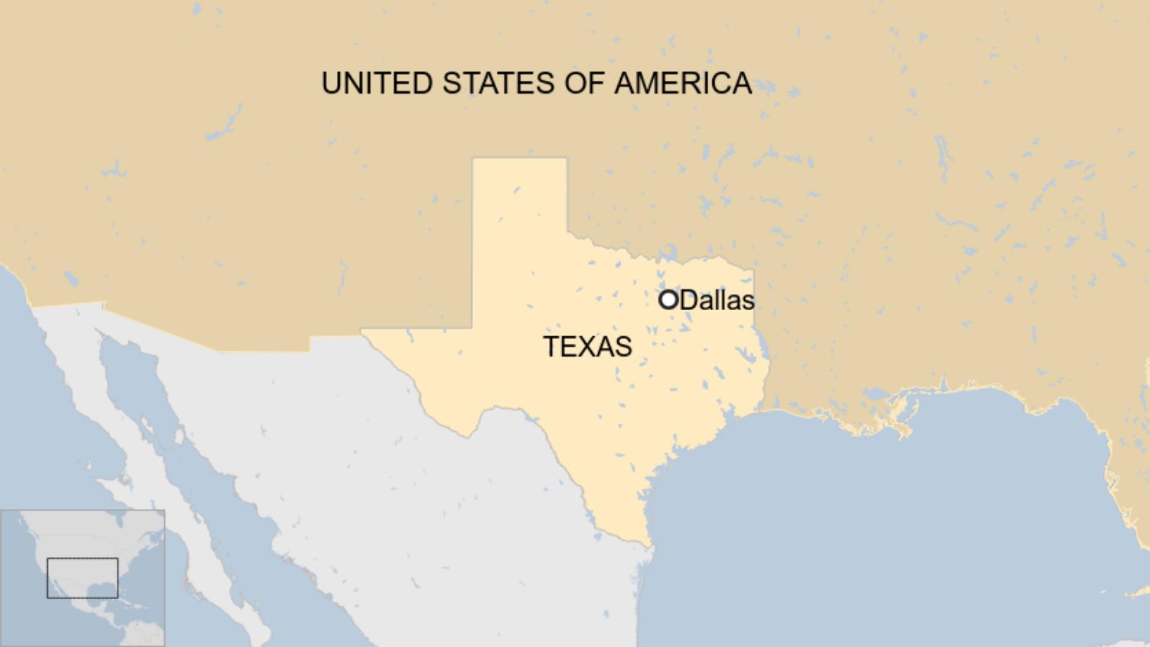 Map: Map showing US state of Texas and city of Dallas