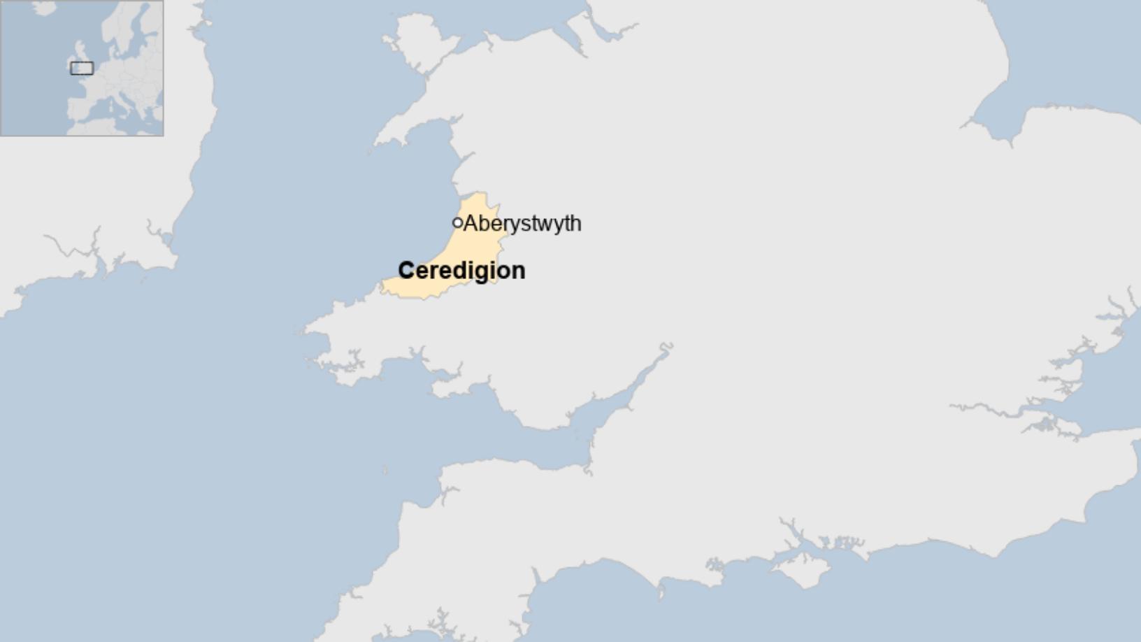 Map: Map showing the location of Aberystwyth