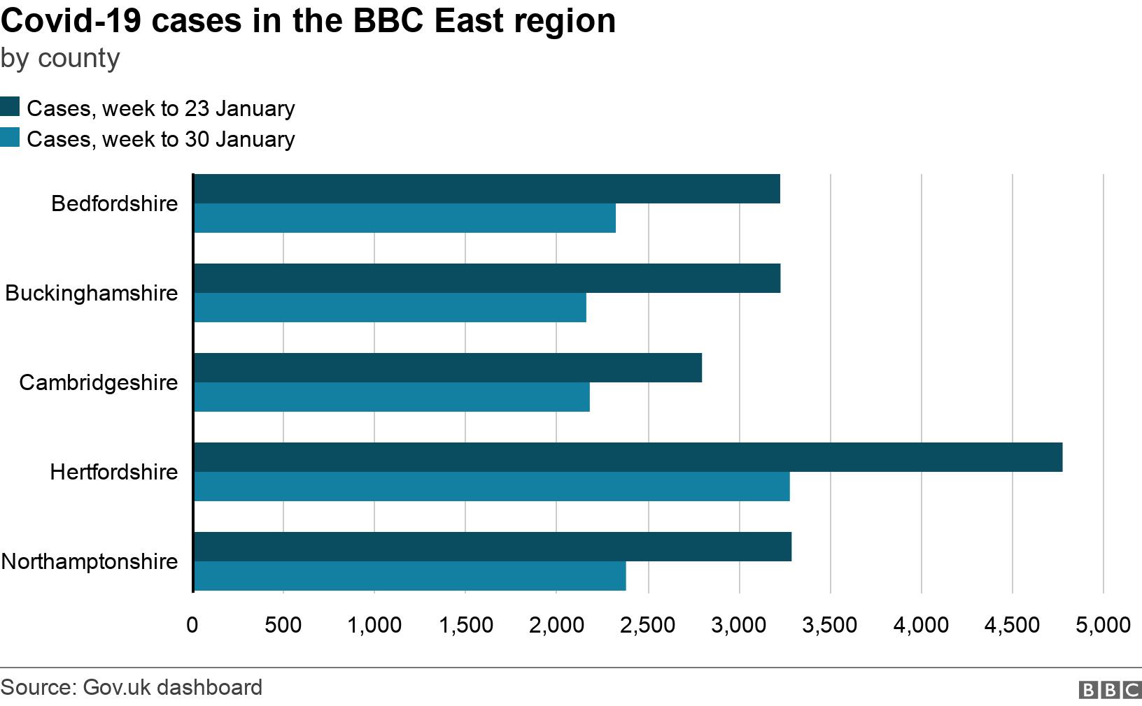 Covid-19 case rates and vaccine rollout for Bedfordshire ...