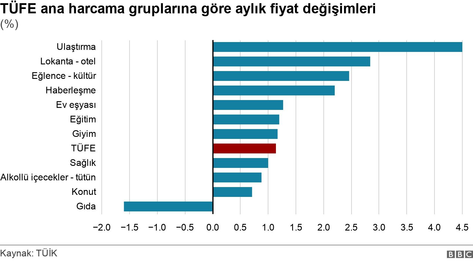 TÜFE ana harcama gruplarına göre aylık fiyat değişimleri. (%). .