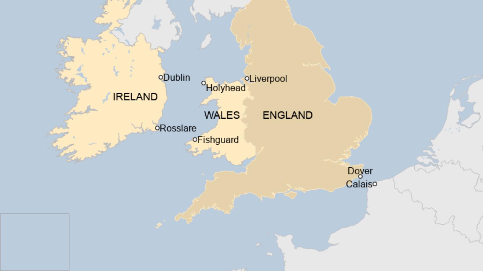 Map: Ports in the Republic of Ireland, Wales and England