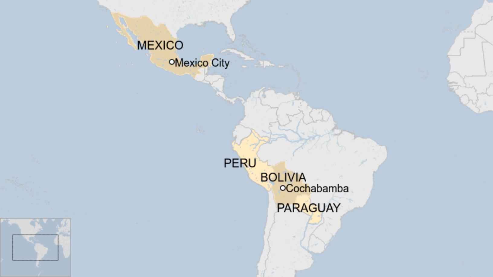 Map: A map showing countries in South America