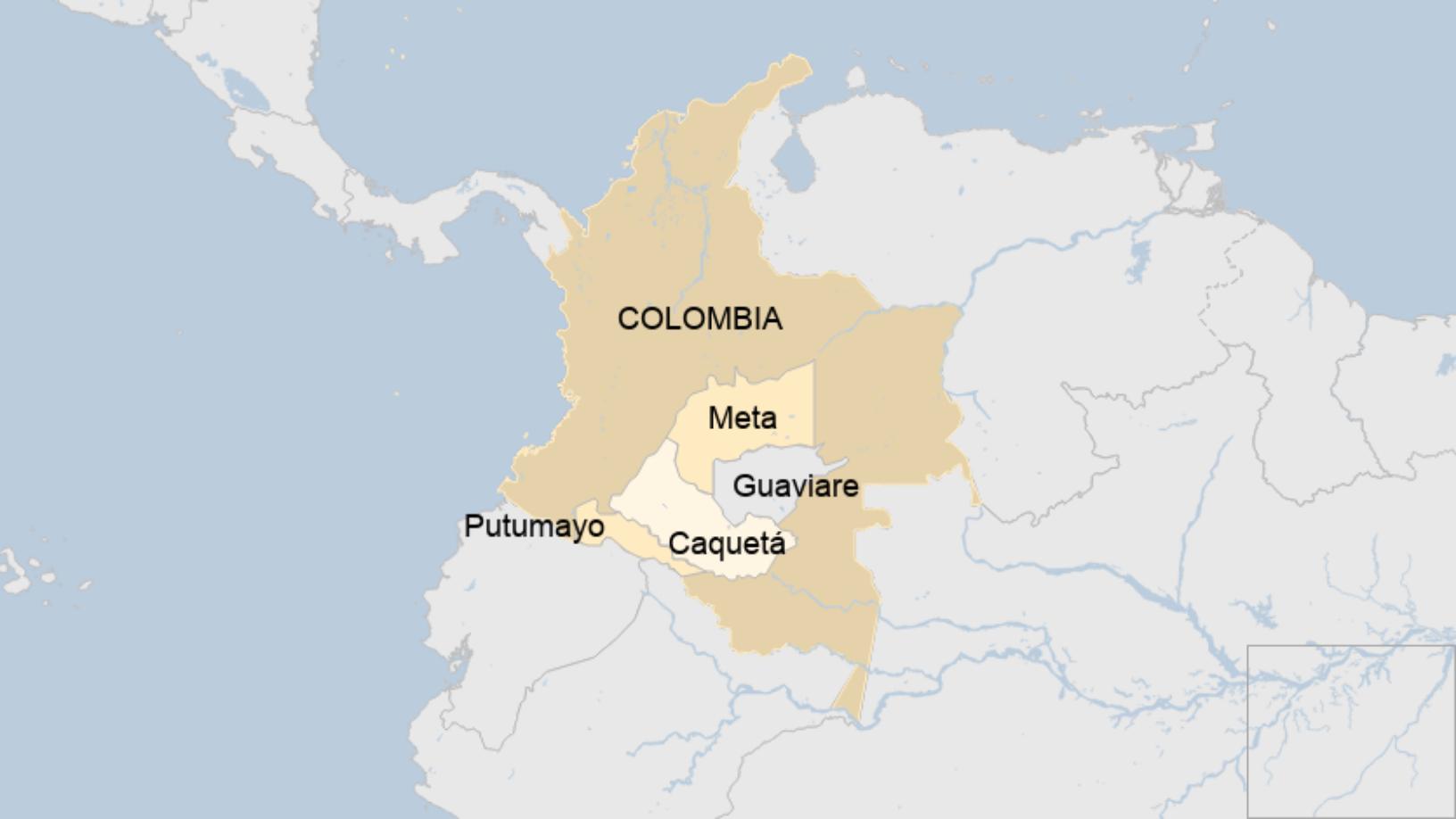 Map: Mapa de las zonas en las que se suspendió el Cese al fuego 