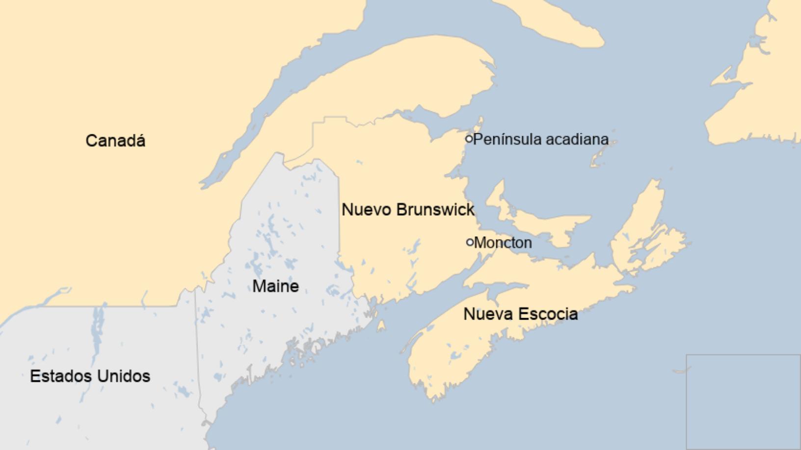 Map: Map showing New Brunswick, Canada
