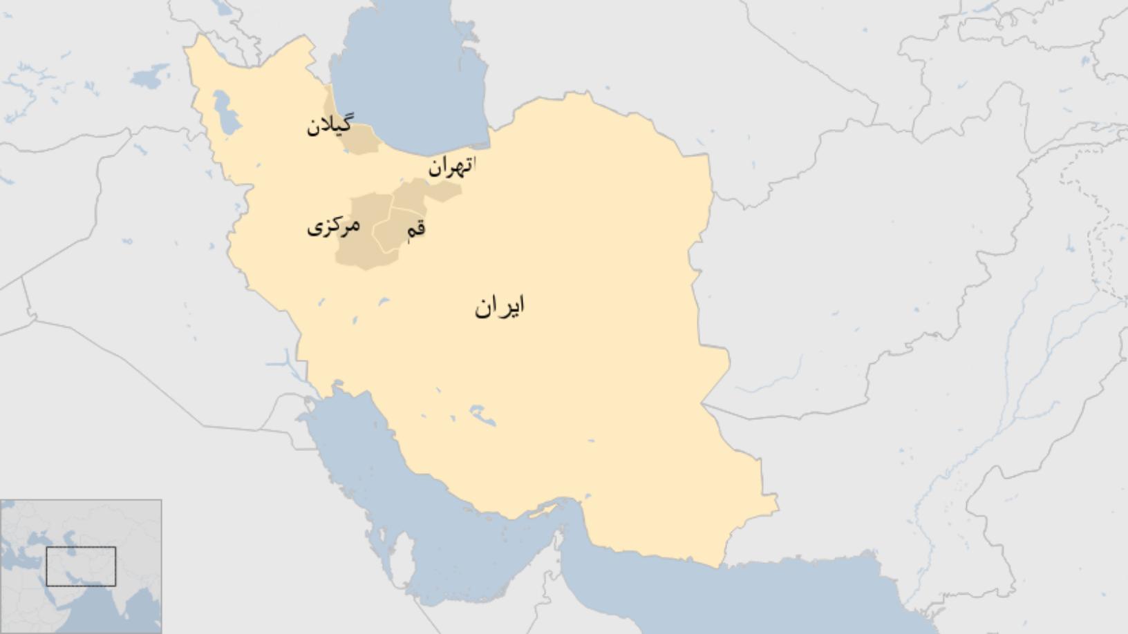 Map: استان‌های ایران که موارد ابتلا به کرونا در آنها تایید شده است.