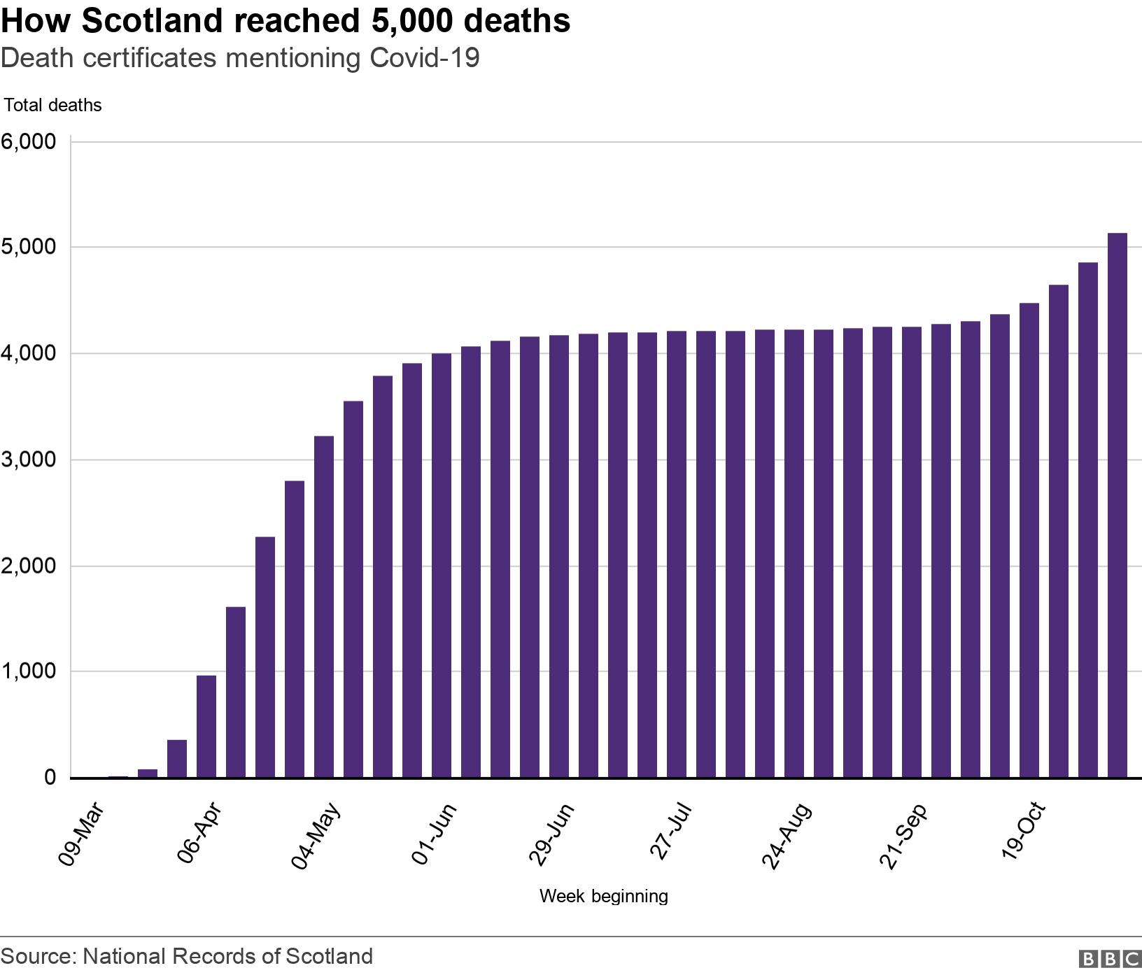 How Scotland reached 5,000 deaths. Death certificates mentioning Covid-19. .