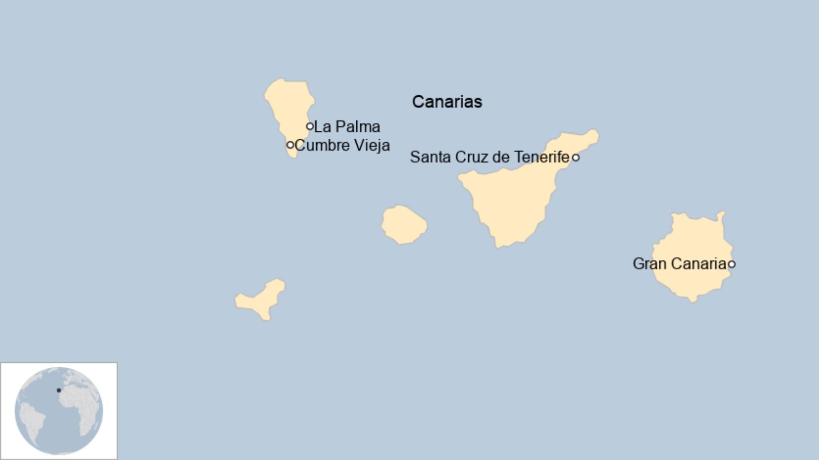Map: A map showing where La Palma is in the Canary Islands.