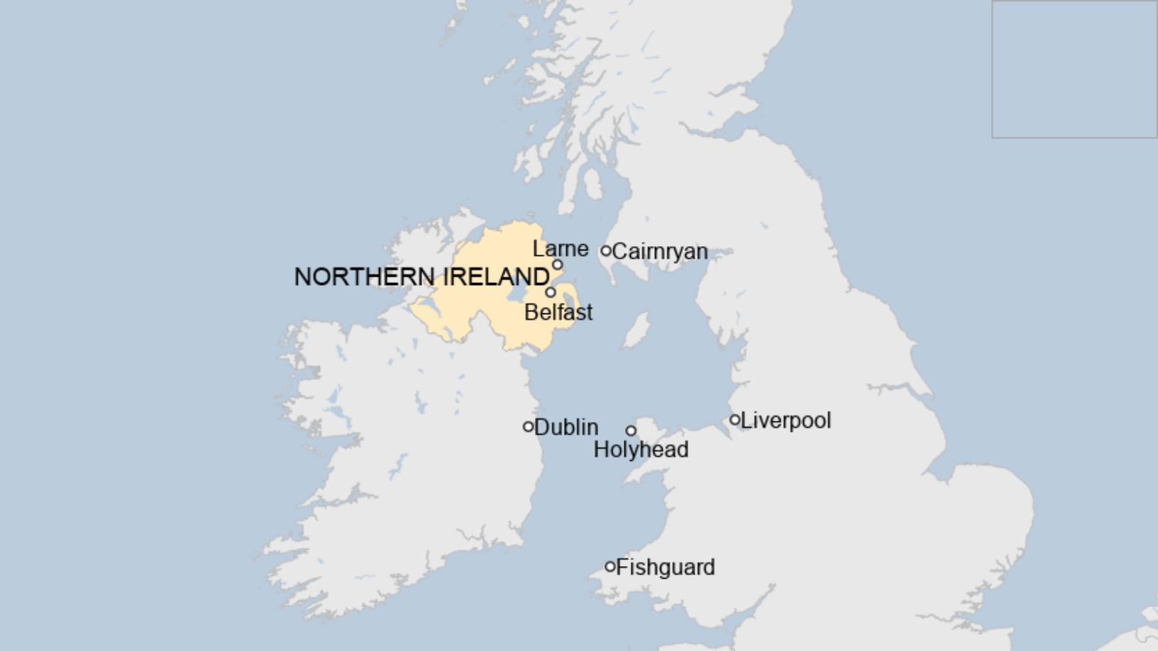 Map: Northern Ireland with key ports and cities
