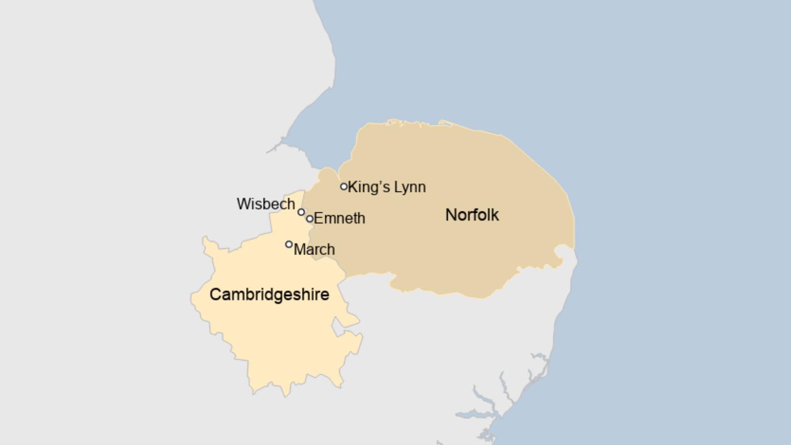 Map: Map shows the village of Emneth on the Norfolk/Cambridgeshire border